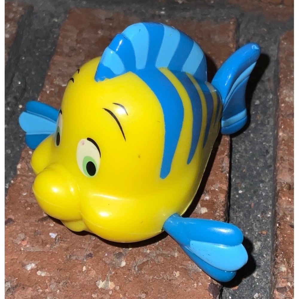 Disney The Little Mermaid Flounder Wind Up Rolling Toy 3" Yellow Blue Figure